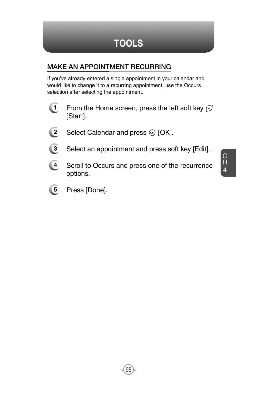 UTStarcom PN-820 user manual Tools, Make An Appointment Recurring 