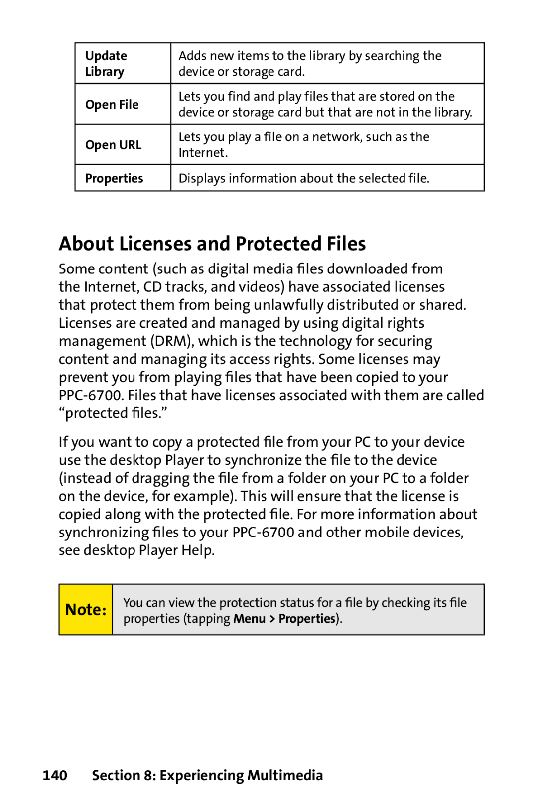 UTStarcom PPC-6700 manual About Licenses and Protected Files, Open File 