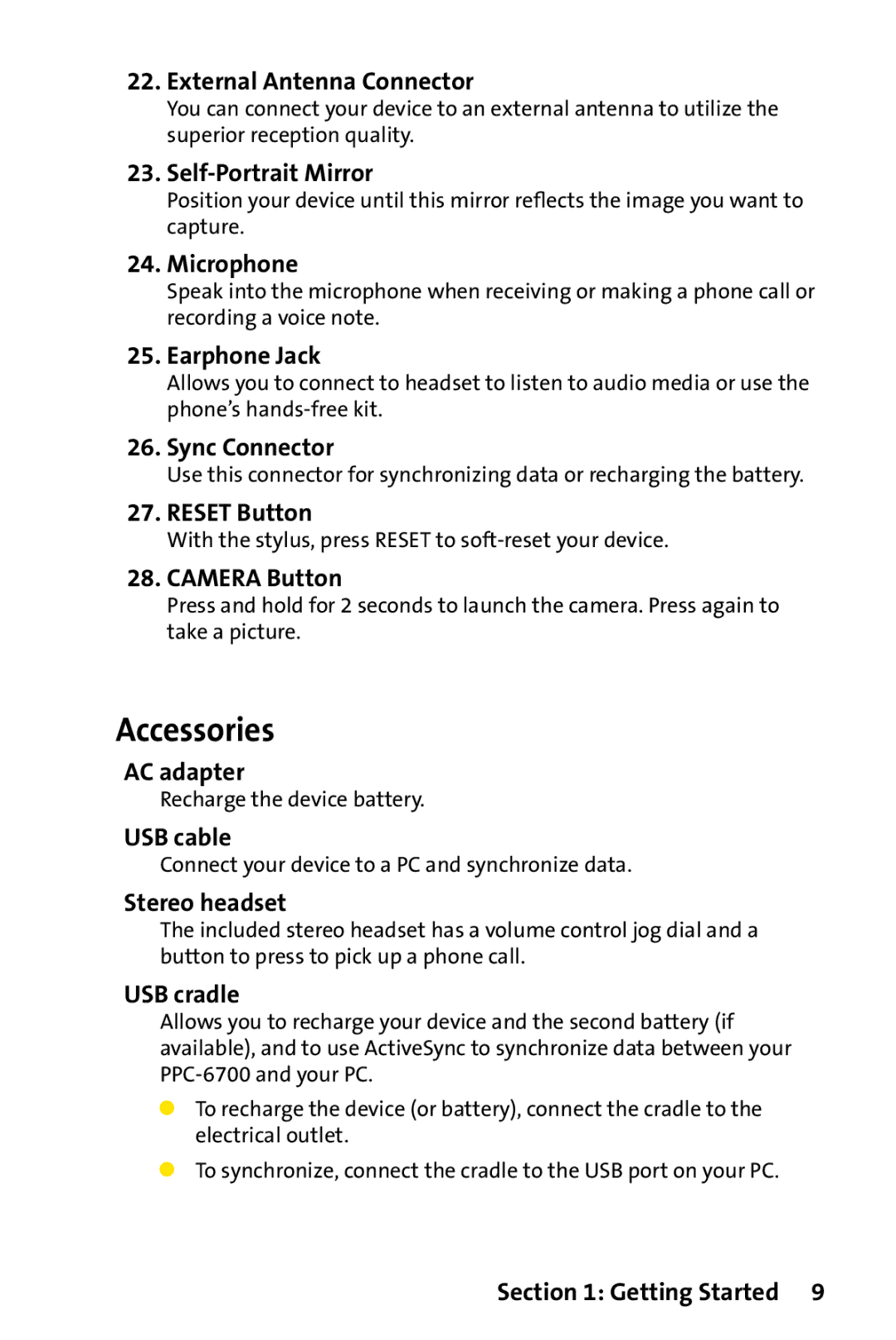 UTStarcom PPC-6700 manual Accessories 