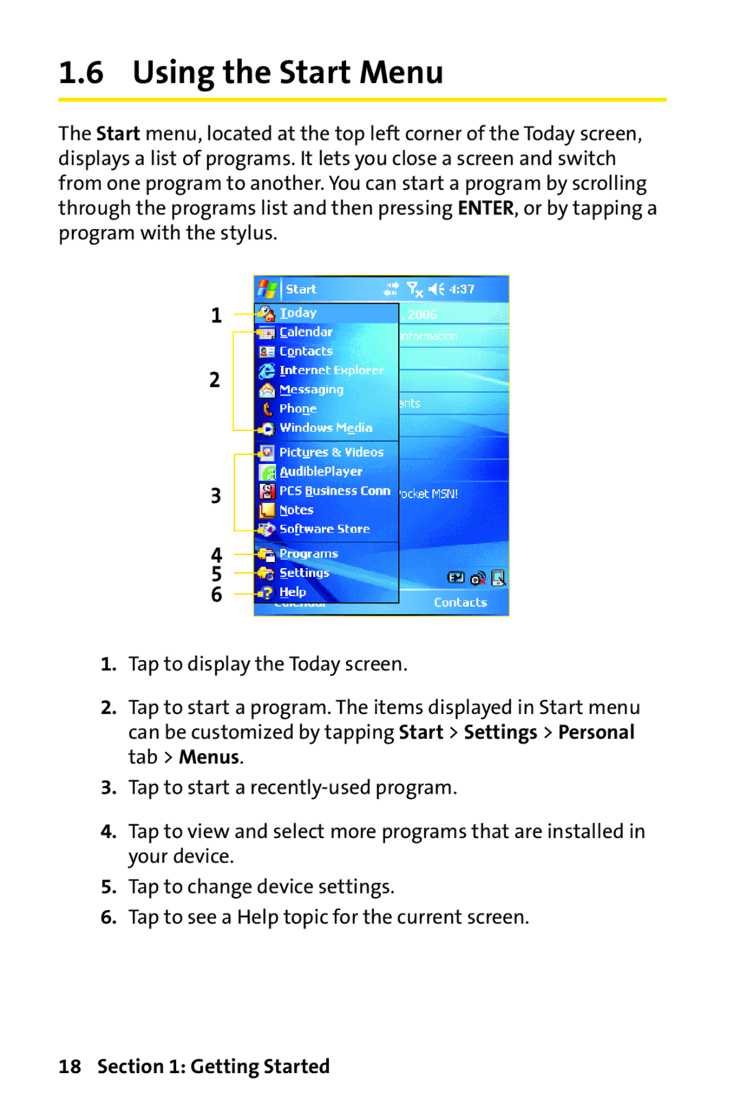 UTStarcom PPC-6700 manual Using the Start Menu 