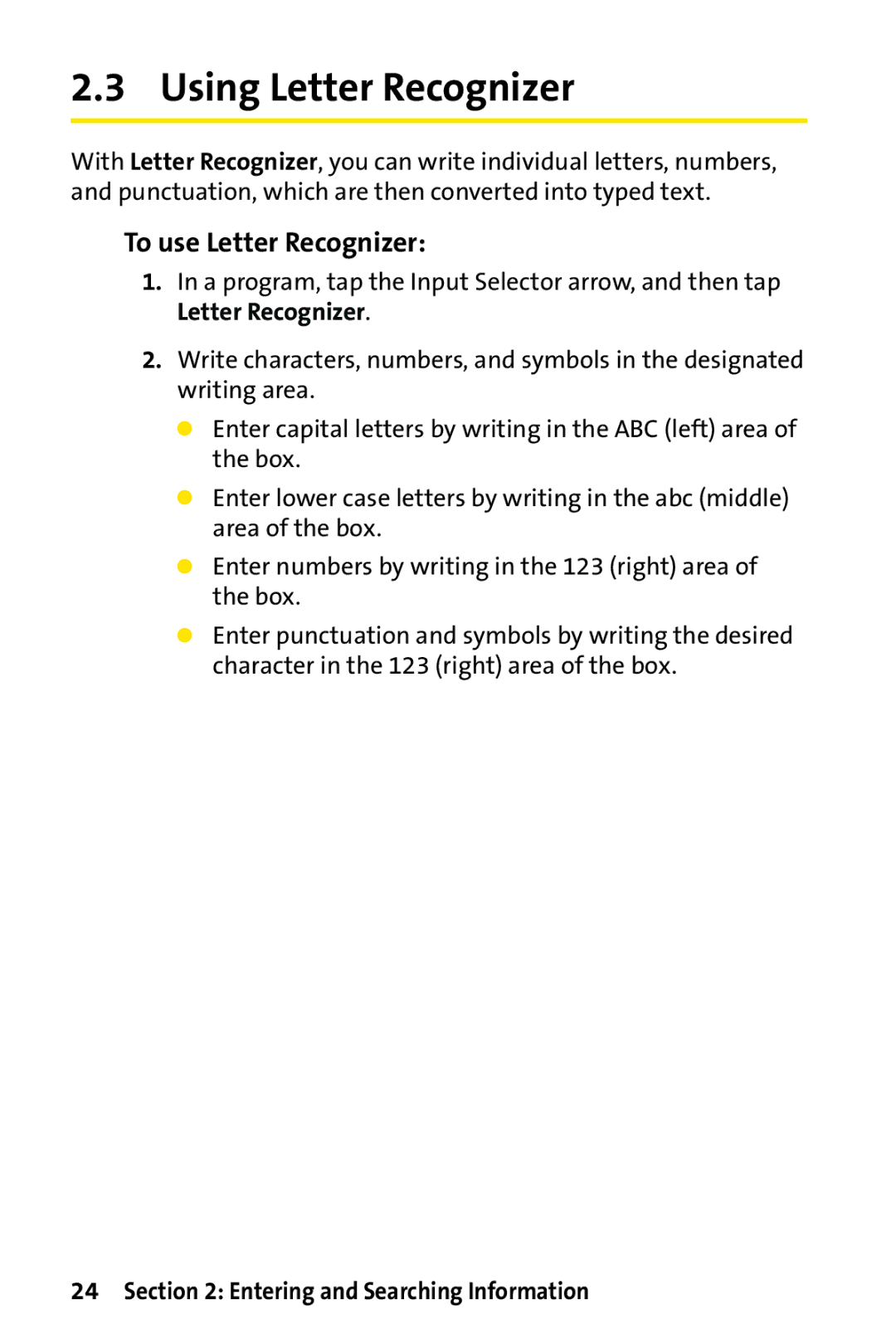 UTStarcom PPC-6700 manual Using Letter Recognizer, To use Letter Recognizer 