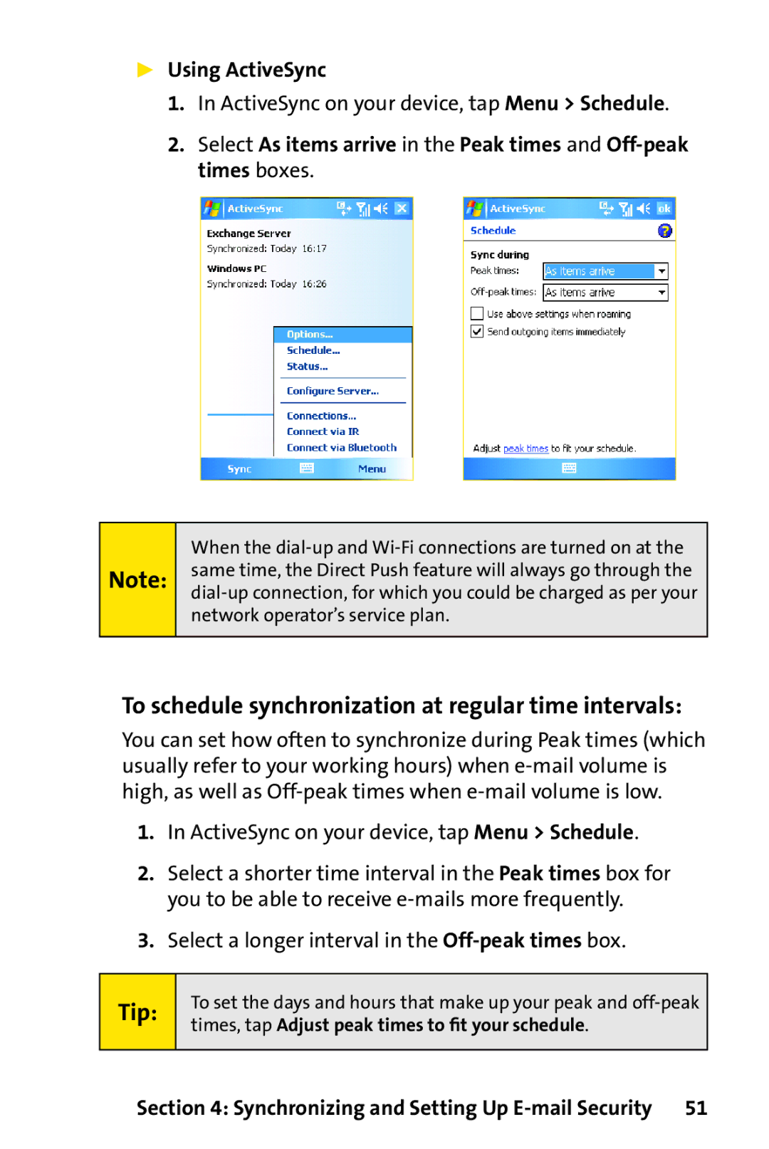 UTStarcom PPC-6700 manual To schedule synchronization at regular time intervals,  Using ActiveSync 