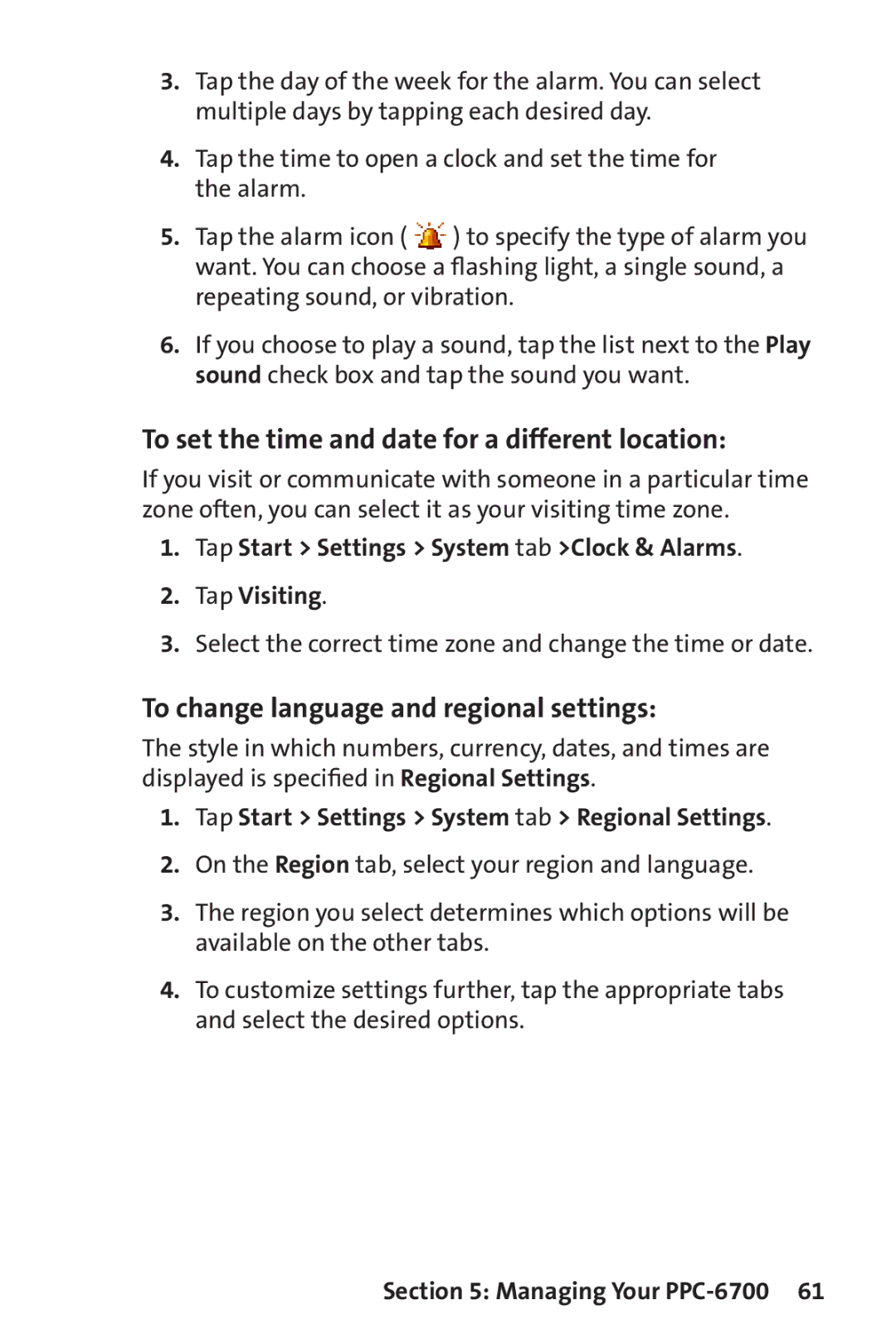 UTStarcom PPC-6700 manual To set the time and date for a different location, To change language and regional settings 