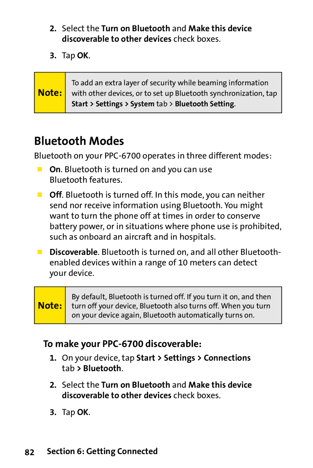 UTStarcom manual Bluetooth Modes, To make your PPC-6700 discoverable 