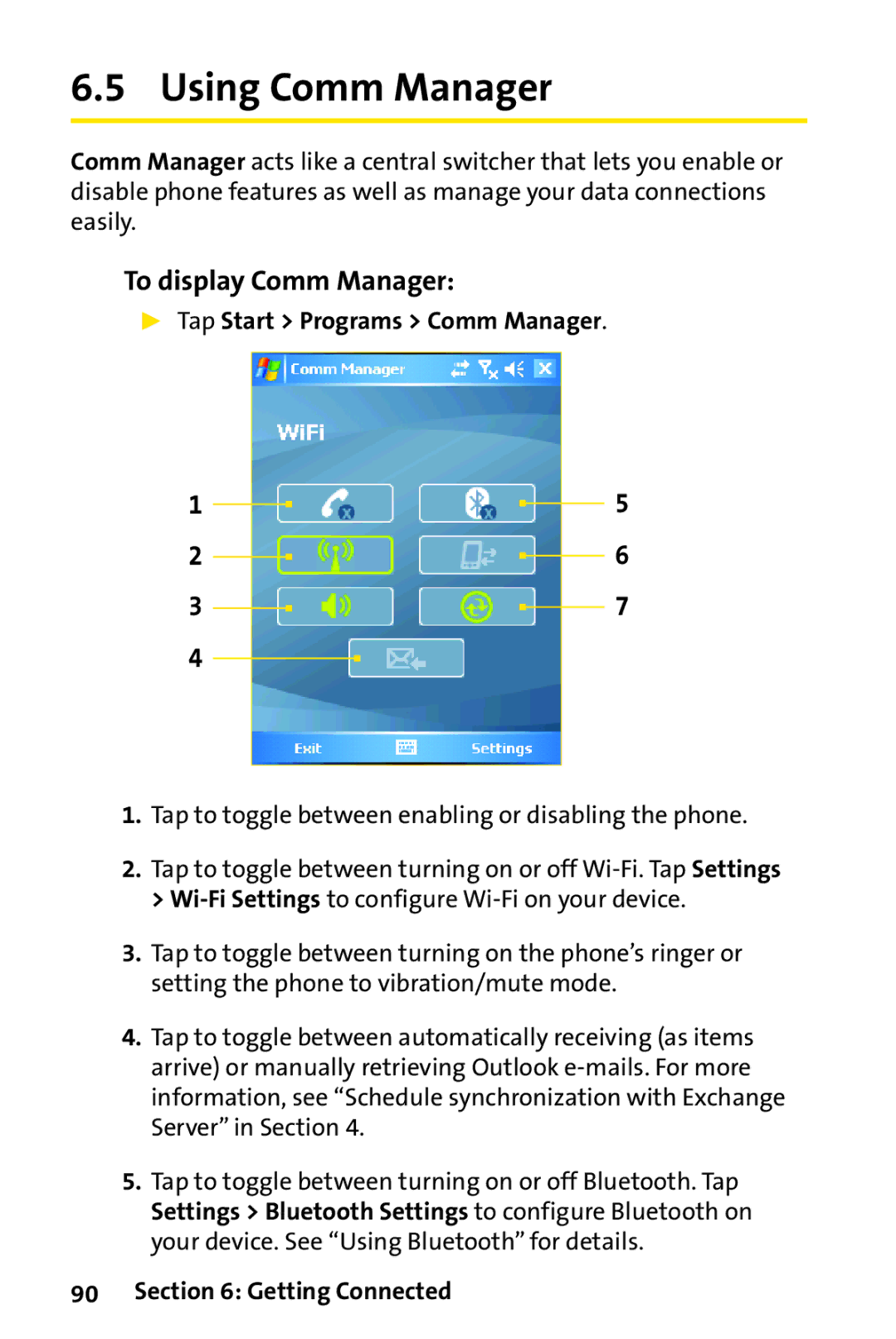 UTStarcom PPC-6700 manual Using Comm Manager, To display Comm Manager,  Tap Start Programs Comm Manager 