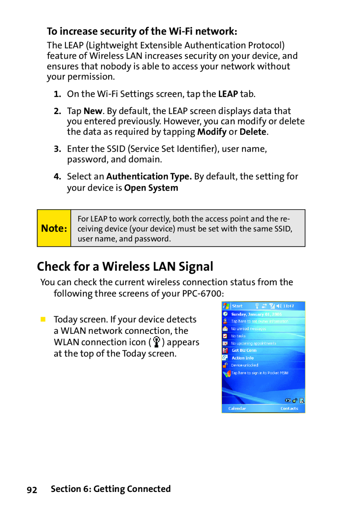 UTStarcom PPC-6700 manual Check for a Wireless LAN Signal, To increase security of the Wi-Fi network 