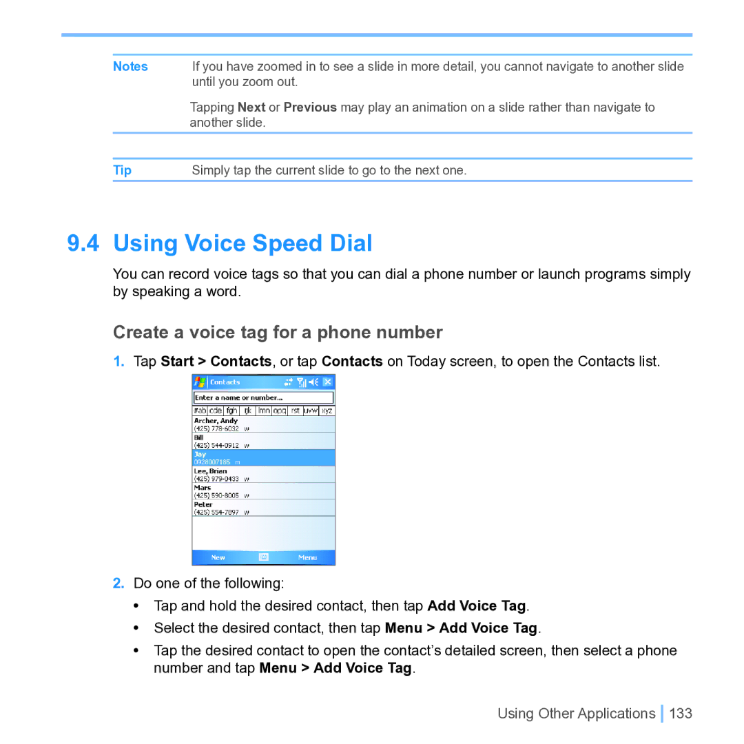 UTStarcom PPC 6700 manual Using Voice Speed Dial, Create a voice tag for a phone number 