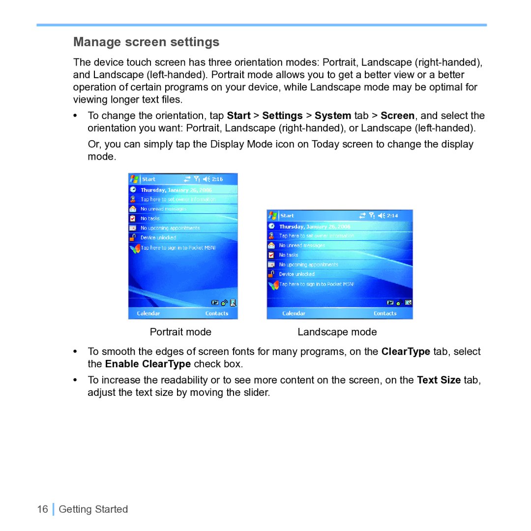 UTStarcom PPC 6700 manual Manage screen settings 