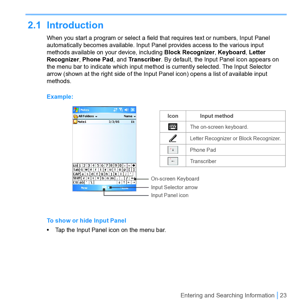 UTStarcom PPC 6700 manual Introduction, Example, To show or hide Input Panel 