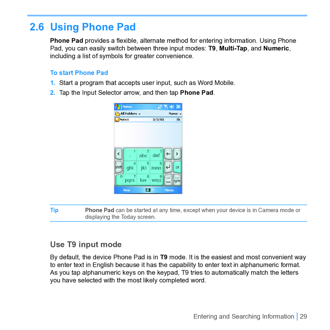 UTStarcom PPC 6700 manual Using Phone Pad, Use T9 input mode, To start Phone Pad 