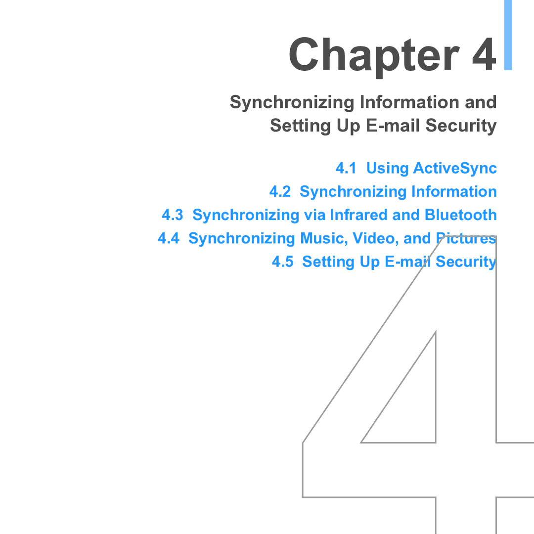 UTStarcom PPC 6700 manual Synchronizing Information and Setting Up E-mail Security 