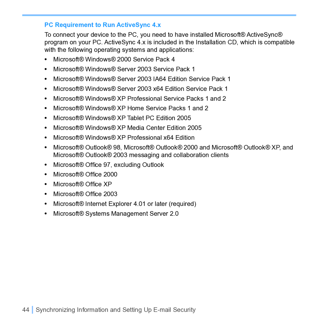 UTStarcom PPC 6700 manual PC Requirement to Run ActiveSync 