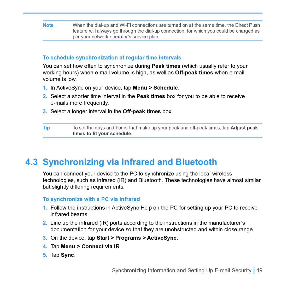 UTStarcom PPC 6700 manual Synchronizing via Infrared and Bluetooth, To schedule synchronization at regular time intervals 