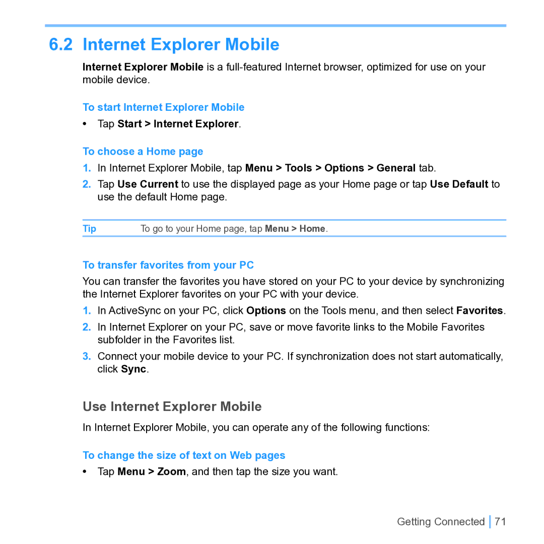 UTStarcom PPC 6700 manual Use Internet Explorer Mobile 