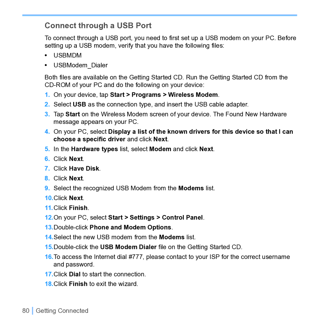 UTStarcom PPC 6700 manual Connect through a USB Port, Click Have Disk 