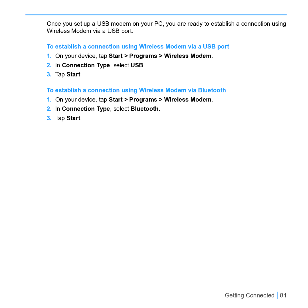 UTStarcom PPC 6700 manual To establish a connection using Wireless Modem via Bluetooth 