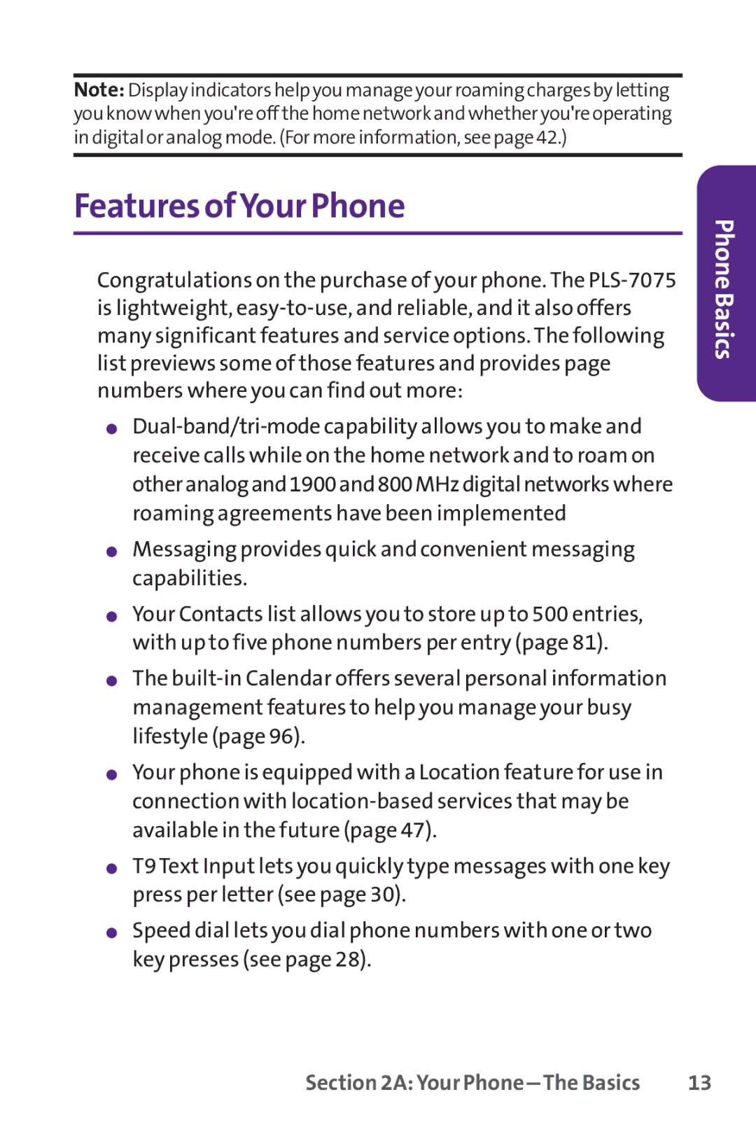 UTStarcom PPLS-7075 manual Features ofYour Phone 