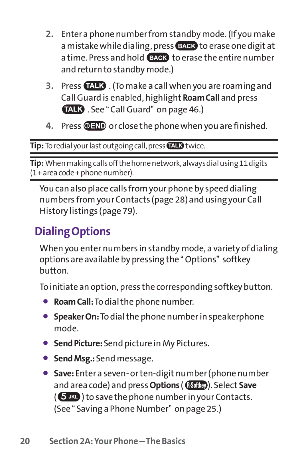 UTStarcom PPLS-7075 manual Dialing Options 