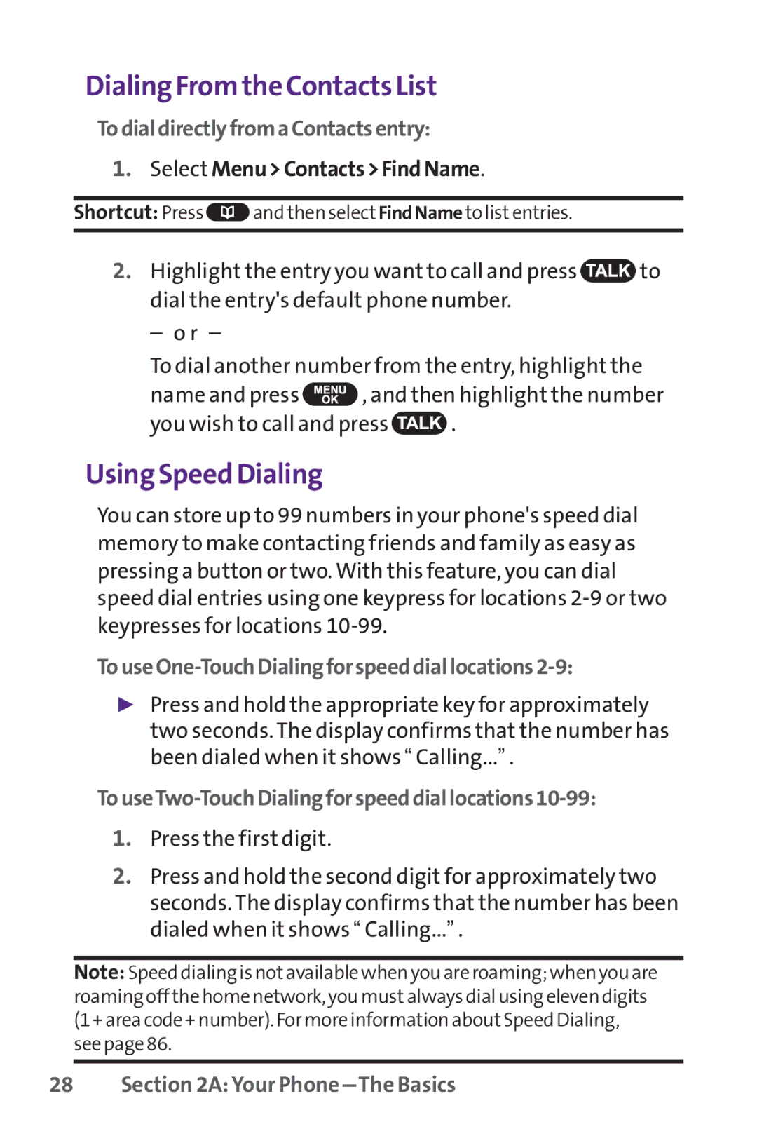 UTStarcom PPLS-7075 manual Dialing Fromthe ContactsList, Using Speed Dialing, TodialdirectlyfromaContactsentry 