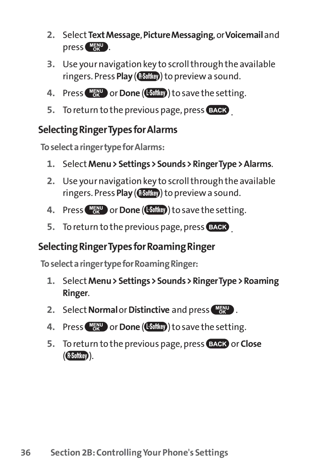 UTStarcom PPLS-7075 SelectingRingerTypesforAlarms, SelectingRingerTypesforRoamingRinger, ToselectaringertypeforAlarms 