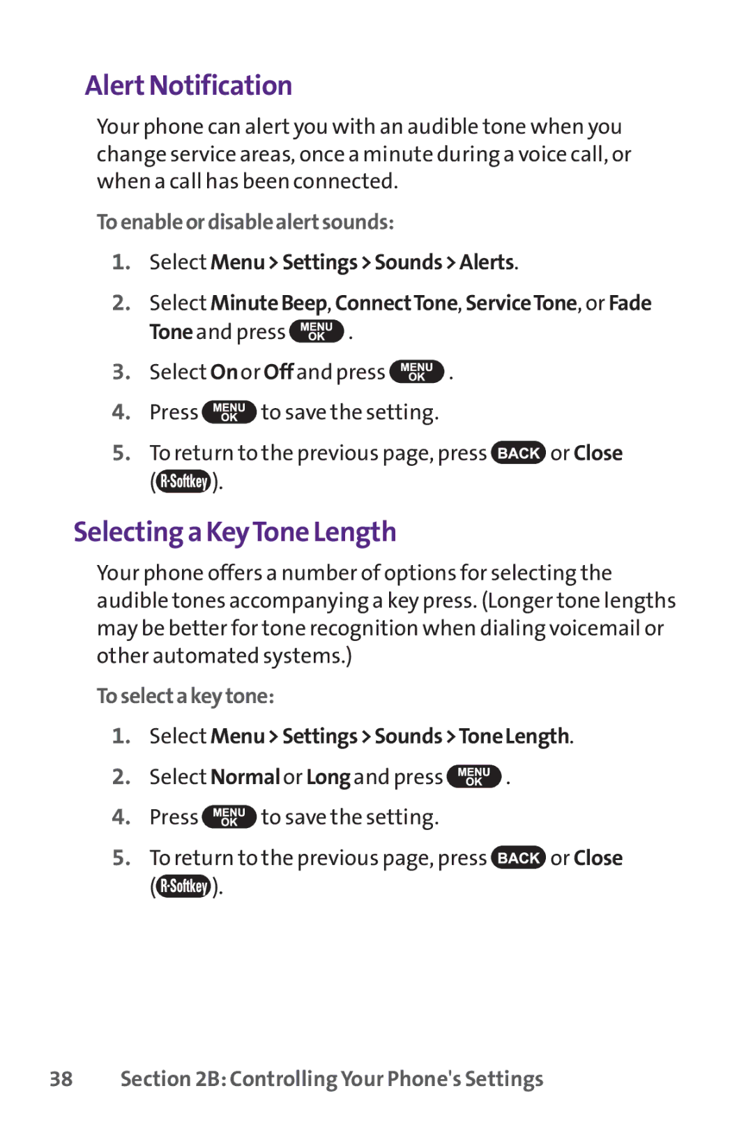 UTStarcom PPLS-7075 manual Alert Notification, Selecting a KeyTone Length, Toenableordisablealertsounds, Toselectakeytone 