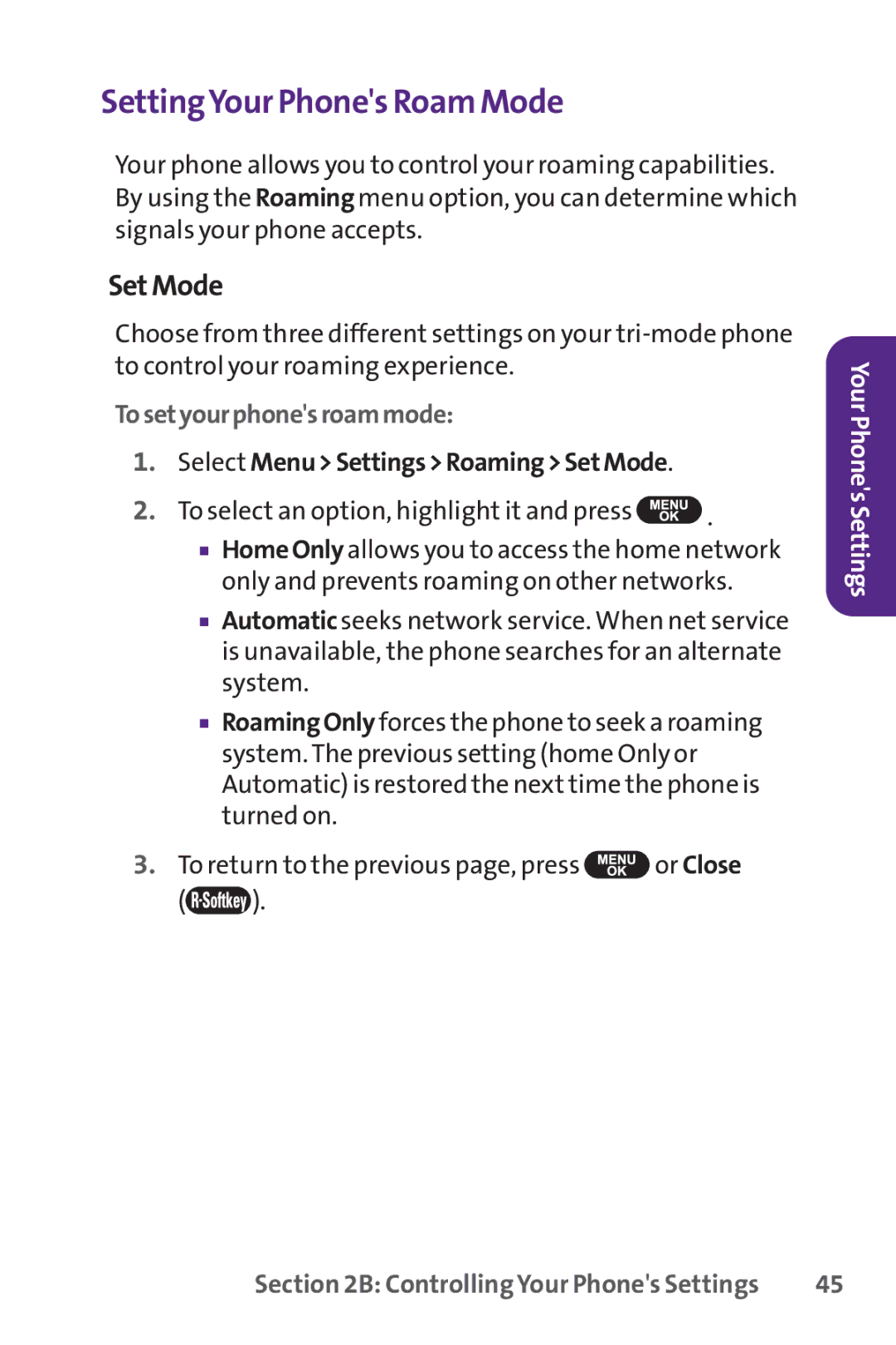 UTStarcom PPLS-7075 SettingYour Phones Roam Mode, Set Mode, Tosetyourphonesroammode, Select MenuSettingsRoamingSetMode 