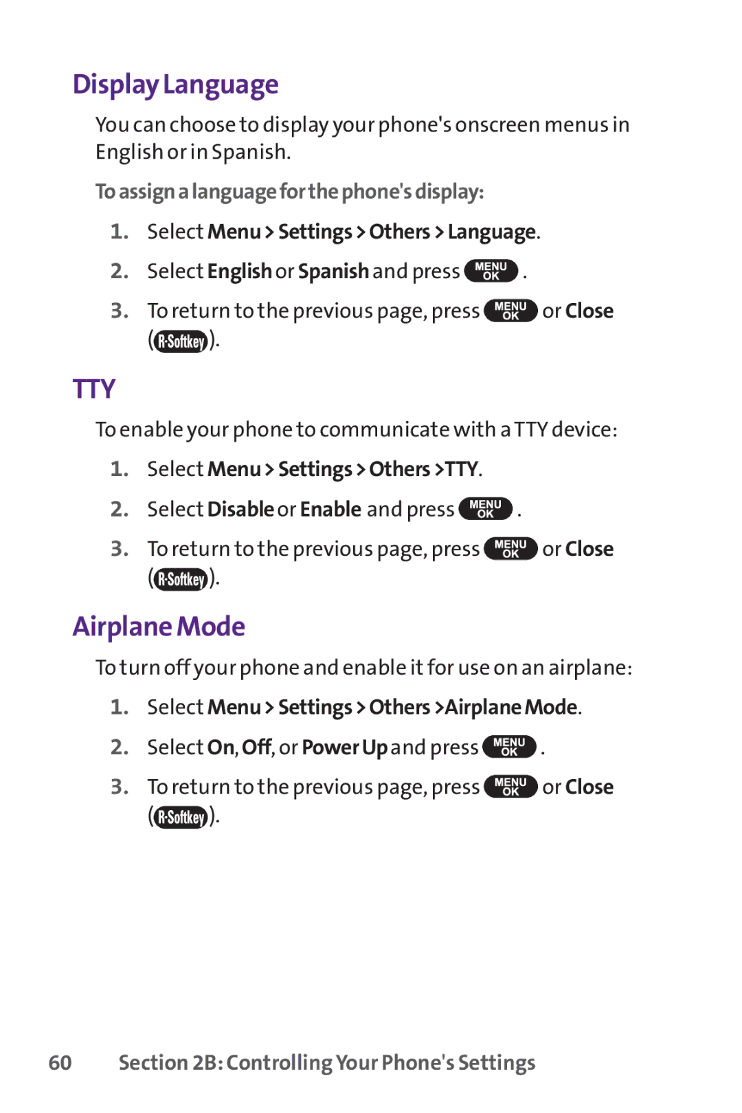 UTStarcom PPLS-7075 manual Display Language, Airplane Mode, Toassignalanguageforthephonesdisplay 