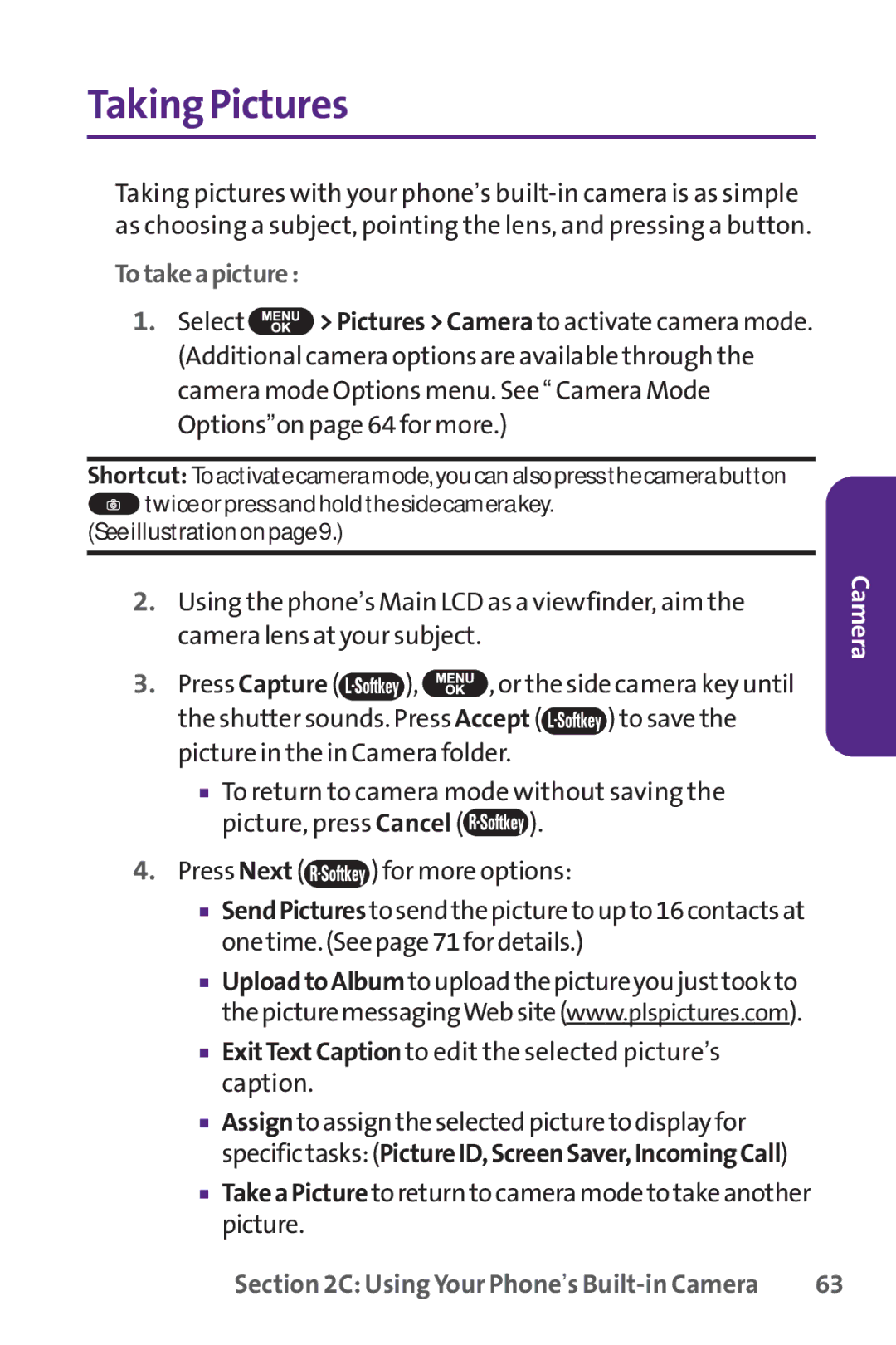 UTStarcom PPLS-7075 manual Taking Pictures, Totakeapicture 