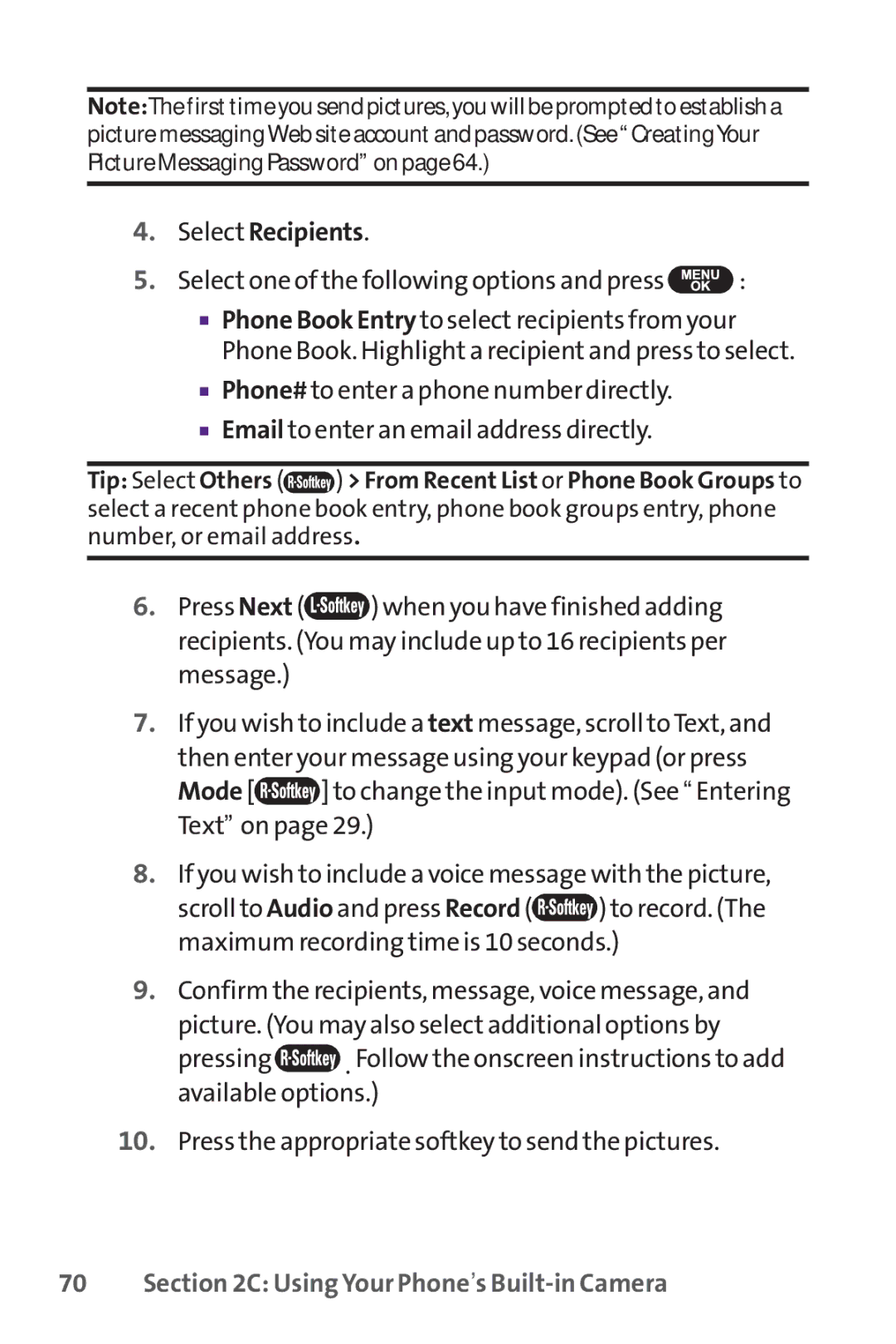 UTStarcom PPLS-7075 manual Select Recipients, Select one of the following options and press 