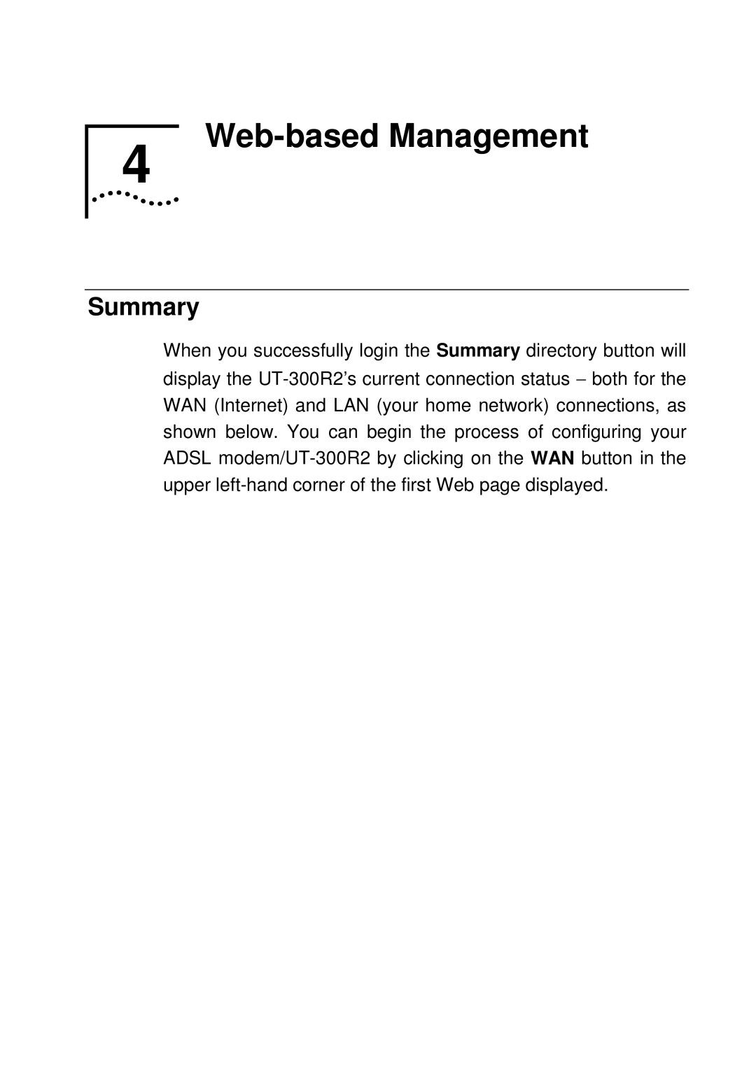 UTStarcom UT-300R2 manual Web-based Management, Summary 