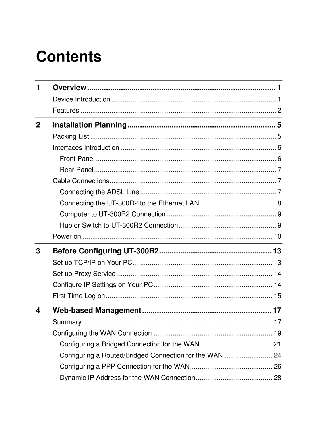 UTStarcom UT-300R2 manual Contents 