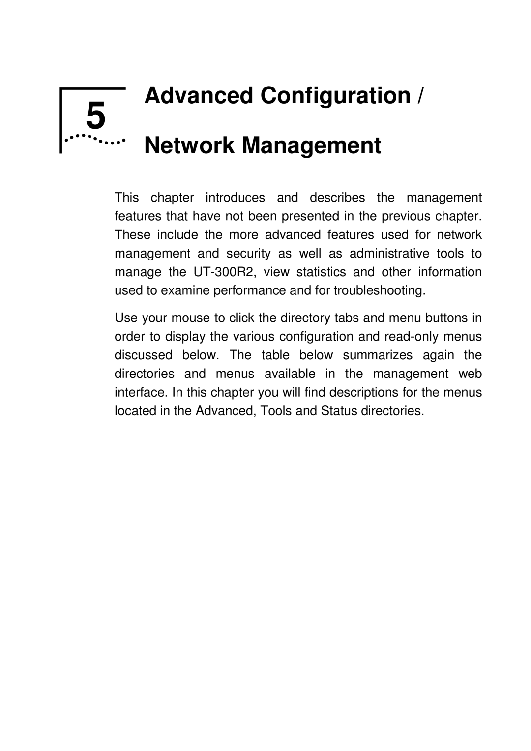 UTStarcom UT-300R2 manual Advanced Configuration / Network Management 