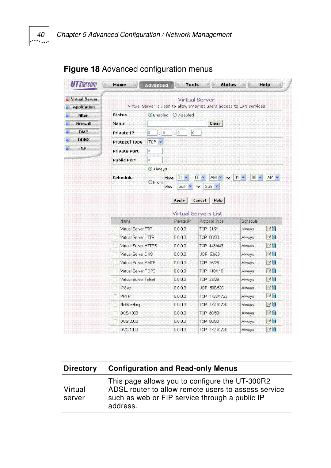 UTStarcom UT-300R2 manual Advanced configuration menus 