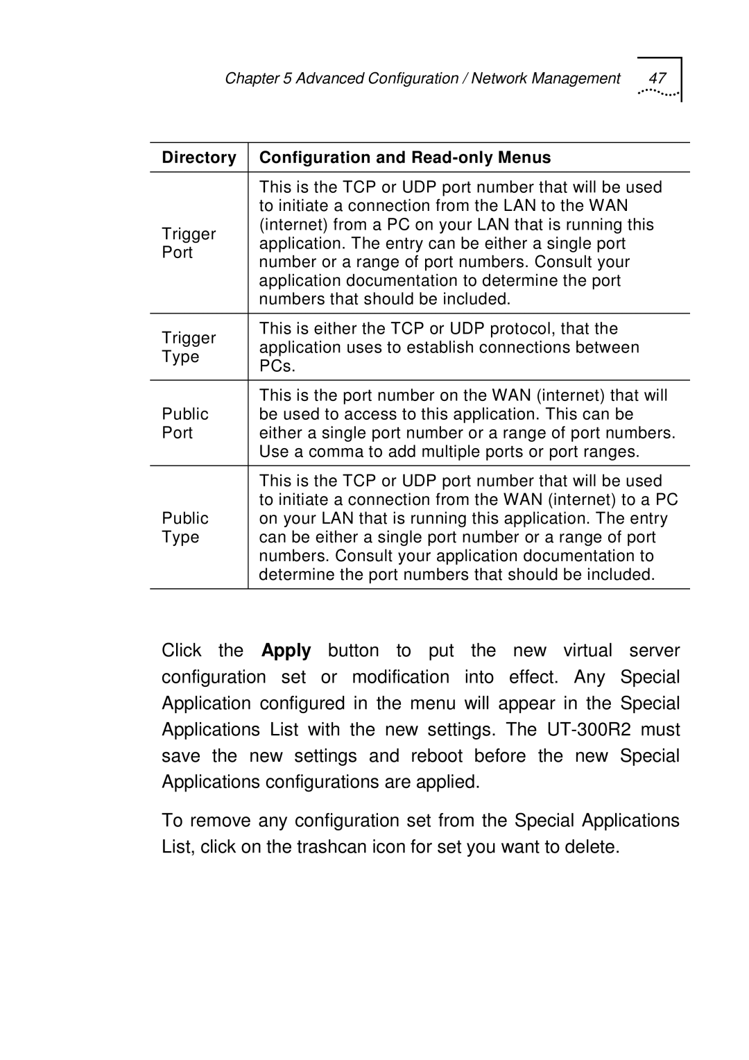 UTStarcom UT-300R2 manual This is the TCP or UDP port number that will be used 