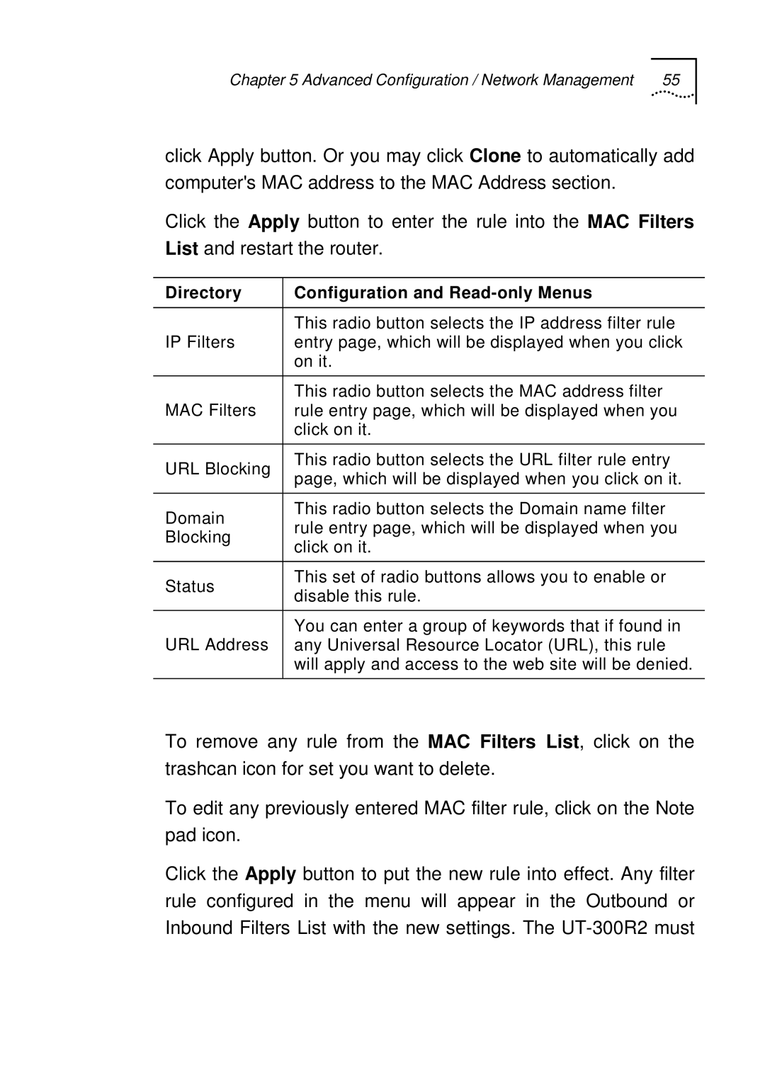 UTStarcom UT-300R2 manual Directory Configuration and Read-only Menus 