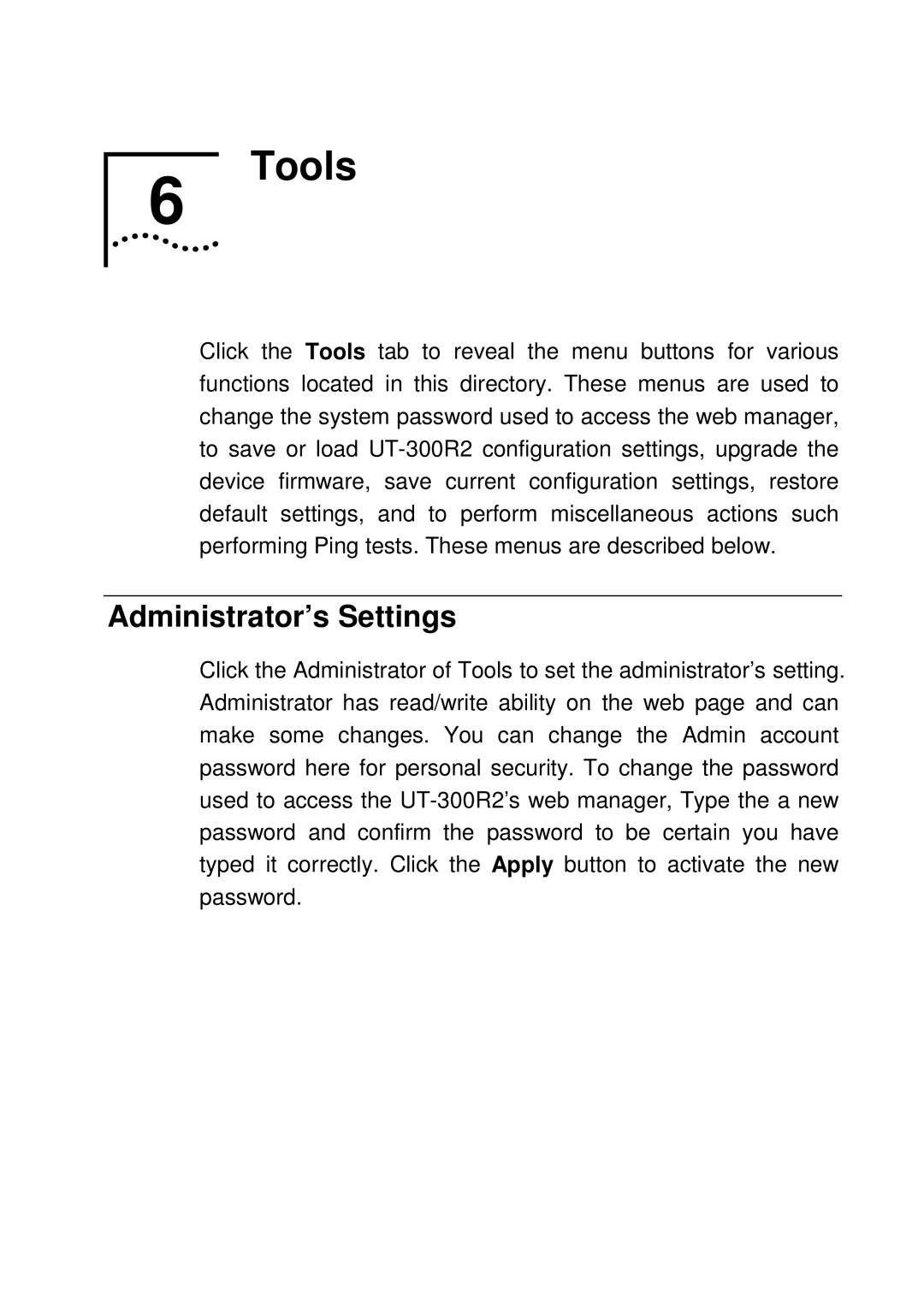 UTStarcom UT-300R2 manual Tools, Administrator’s Settings 