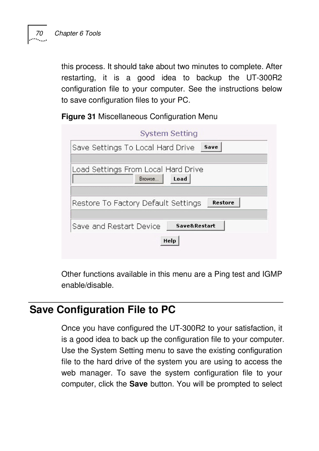 UTStarcom UT-300R2 manual Save Configuration File to PC 