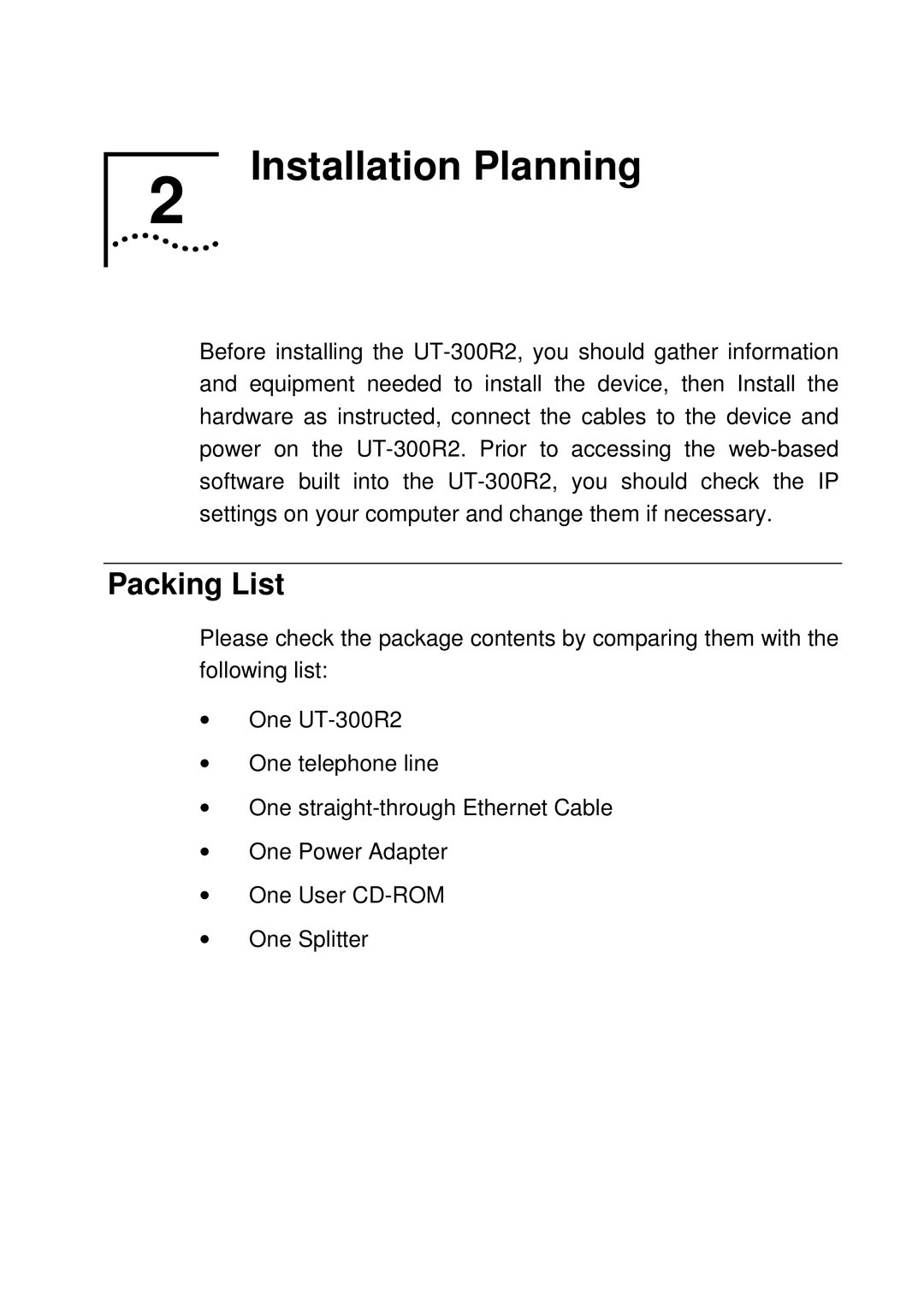 UTStarcom UT-300R2 manual Installation Planning, Packing List 
