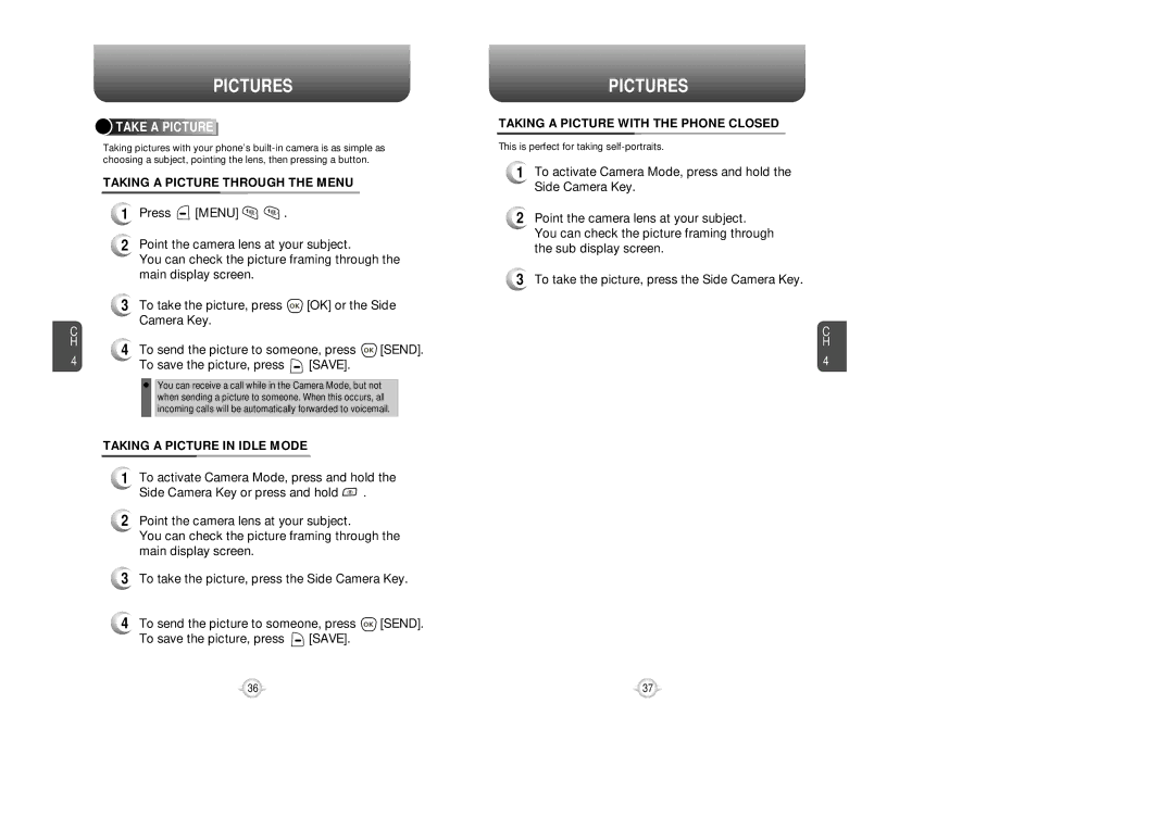 UTStarcom VM8915 manual Pictures, Taking a Picture Through the Menu, Taking a Picture in Idle Mode, Take a Picture 