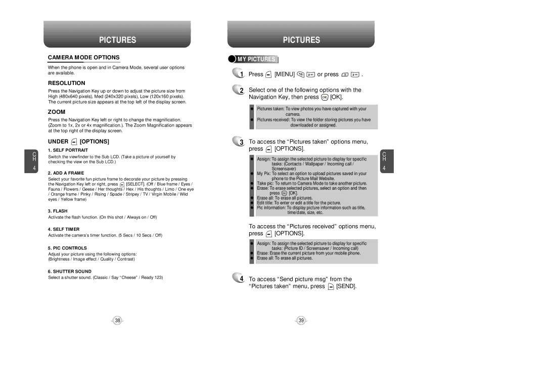 UTStarcom VM8915 manual Camera Mode Options, Resolution, Zoom, Under Options 