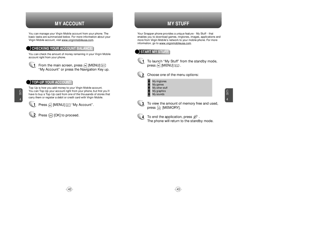 UTStarcom VM8915 manual MY Account, TOP UP Your Account, Start MY Stuff 