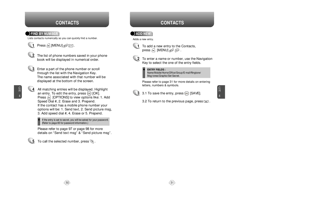 UTStarcom VM8915 manual To add a new entry to the Contacts Press Menu, Find by Number, Add New 