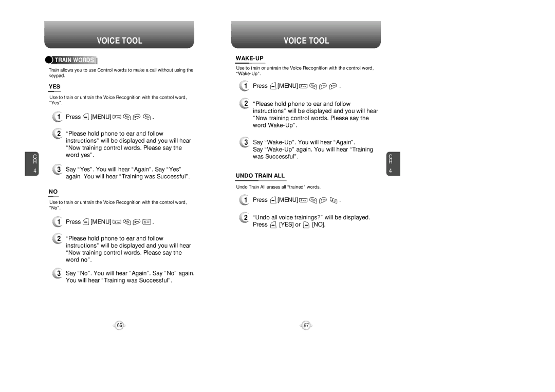 UTStarcom VM8915 manual Yes, Wake-Up, Undo Train ALL, Train Words 