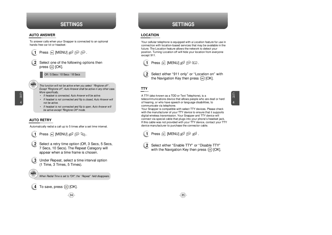 UTStarcom VM8915 manual Auto Answer, Auto Retry, Location, Tty 