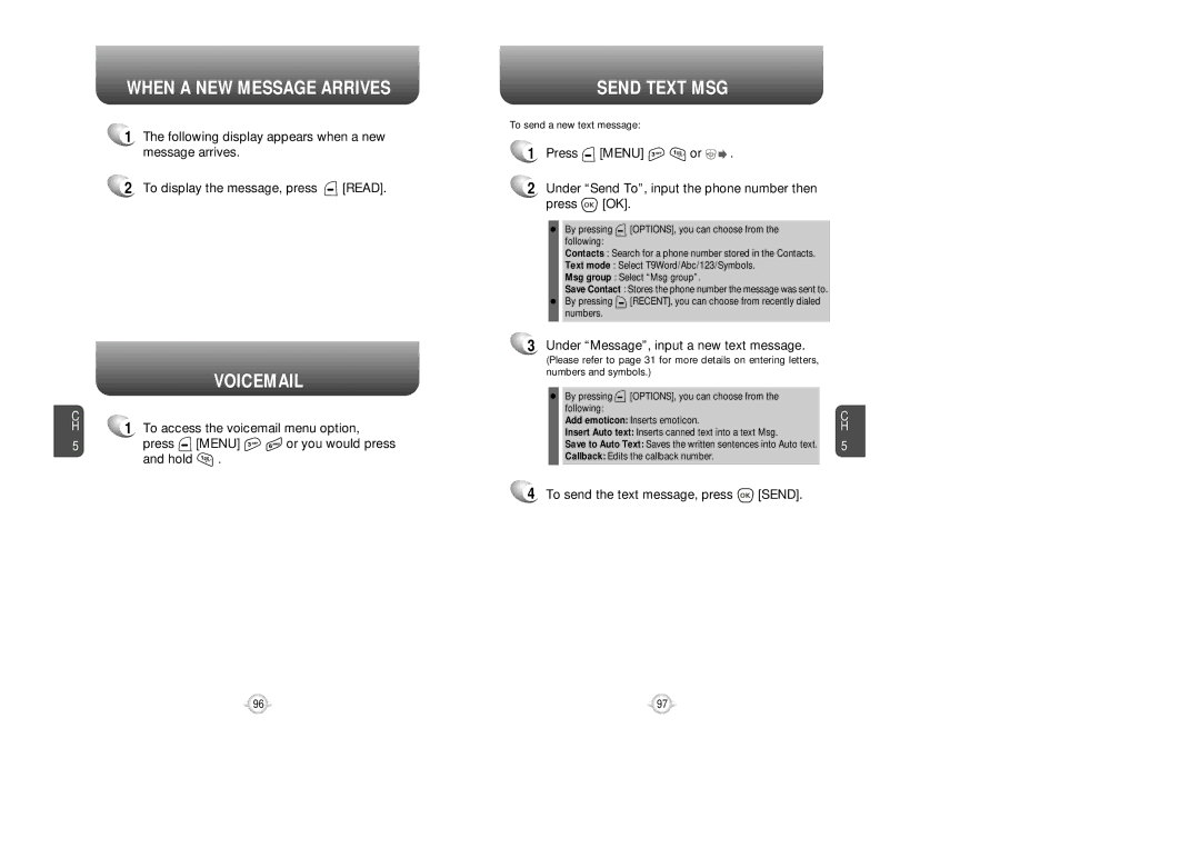 UTStarcom VM8915 manual When a NEW Message Arrives, Voicemail, Send Text MSG, Under Message, input a new text message 