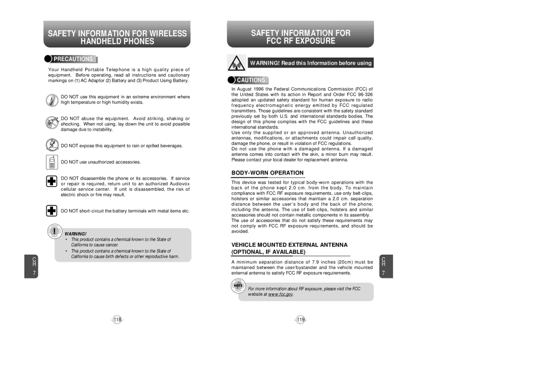 UTStarcom VM8915 manual Safety Information for FCC RF Exposure, BODY-WORN Operation, Precautions 