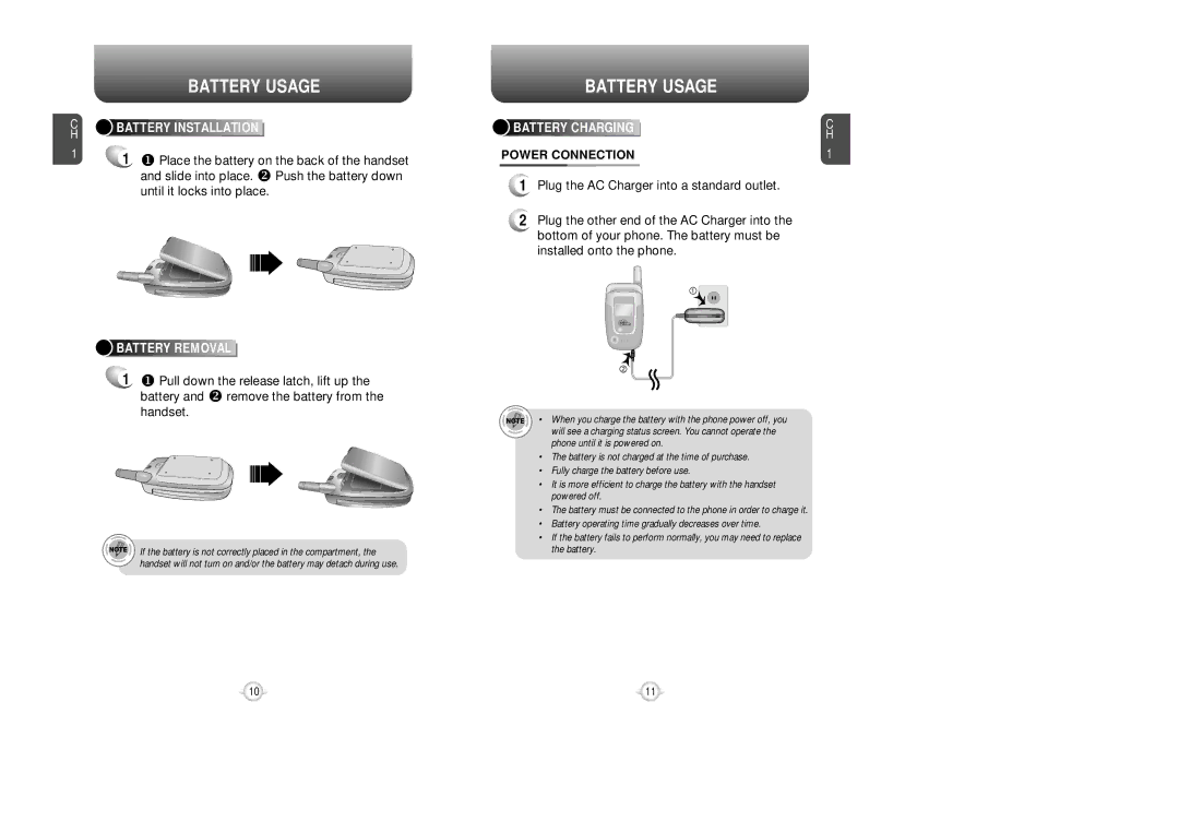 UTStarcom VM8915 manual Battery Usage, Battery Removal 