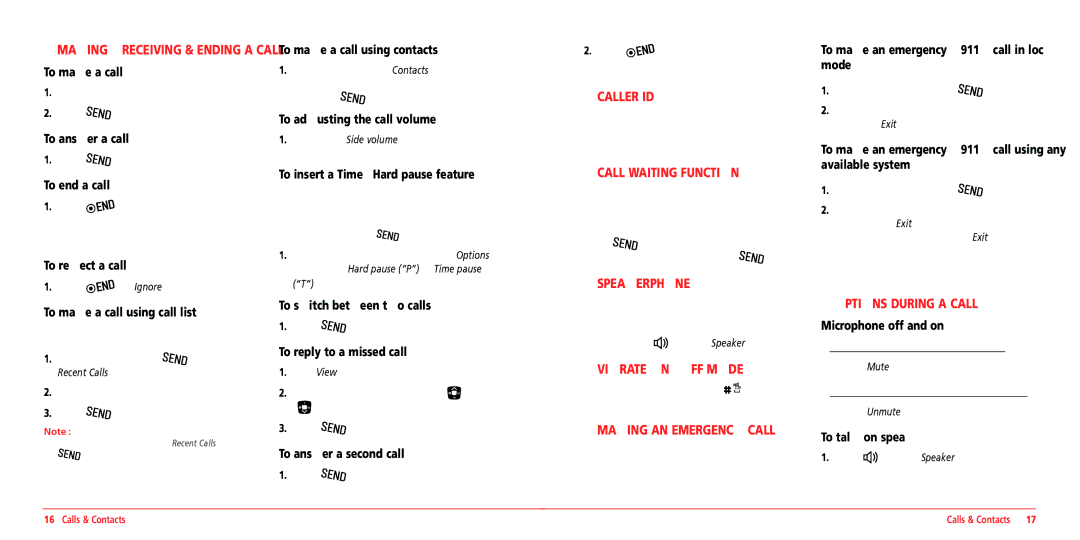 UTStarcom VMUTX1 dimensions Caller ID, Call Waiting Function, Speakerphone, Vibrate ON/OFF Mode, Making AN Emergency Call 