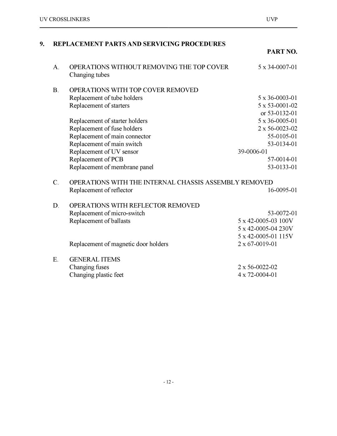 UVPS 81-0112-01 Rev C manual Replacement Parts and Servicing Procedures, Operations with TOP Cover Removed 