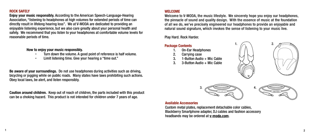 V-Moda M-80-SHADOW manual Package Contents, Available Accessories 